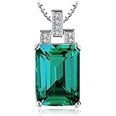 JewelryPalace Emerald Cut 6ct Simulated Emerald Solitaire Pendant Necklace for Women, Green Gemstone 925 Sterling Silver 14k White Gold Plated Necklace, Gemstone Necklace 18 Inches Chain Jewelry Set