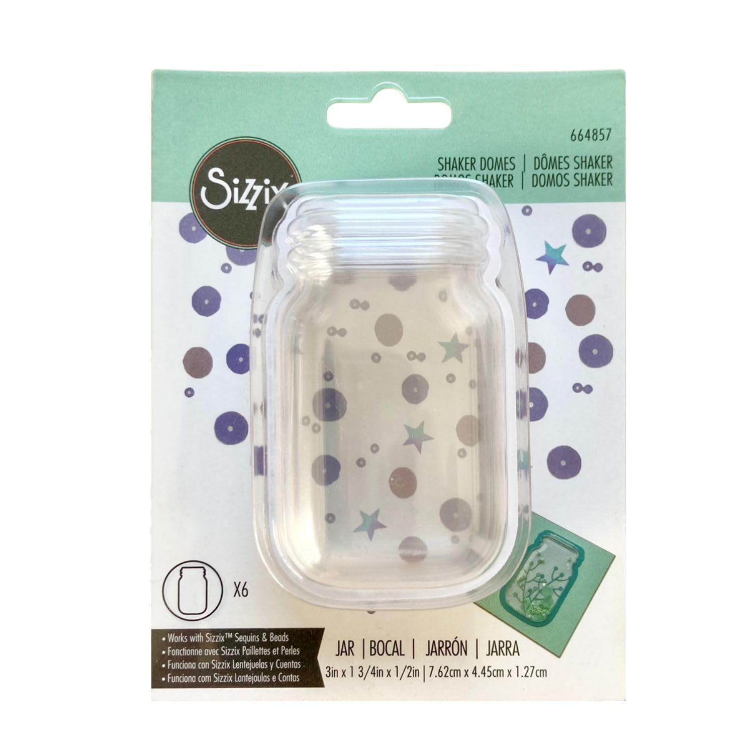 Sizzix Making Essential Shaker Domes, x 1 3/4", 6PK, 664857, Jar 3", 6/Pkg, One Size