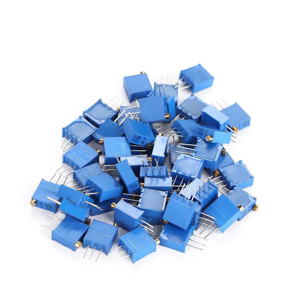 50Pcs Resistor Kit 1/4W, Resistor 100/200/500/1k/2k/5k/10k/20k/100k/500k Ohm, Variable Resistor, Adjustable Resistor 3296W, Adjustable Trimmer Potentiometer Kit