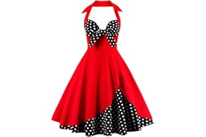 IWEMEK Women Vintage Polka Dot 1950s Rockabilly Halter Audrey Dress Retro Floral Evening Cocktail Swing Dress