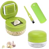 Foyucool Garlic Press Set - 2 Piece Crusher With Silicone Peeler and Cleaner Brush, Food Grade Stainless Steel Blades, Easy t