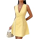 SOLY HUX Women's Wrap V Neck Mini Dress Sleeveless A Line Button Front Flowy Dresses
