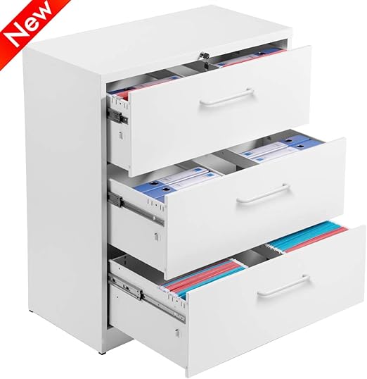 Amazon Com Jresboen Upgraded Version Stronger Metal 3 Drawer Filing Cabinet With Lock Thickened Steel Large Home Office Lateral File Cabinet With 3 Drawers And Metal Handle Heavy Duty Structure White Kitchen