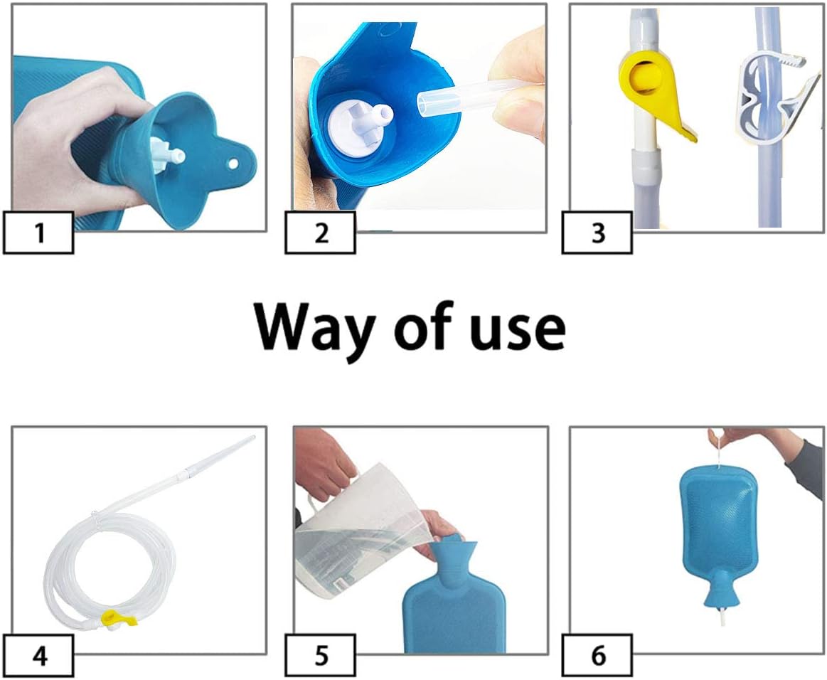 Smokitcen Enema Kit – 2L Enema Bag– 5.0ft. Long Silicone Hose – 5 Multi-Size Reusable Tips – Controlled Water Flow – for Colon Detox Cleanse Enemas: Health & Personal Care