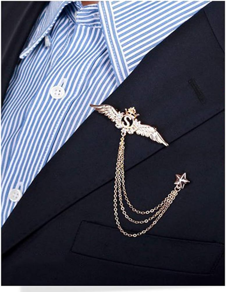 Huture 3-Pack Men's Elegant Wing Tassel Chain & Shield Lapel Pin Badge Brooch - Gold, Pequeño - Image 5