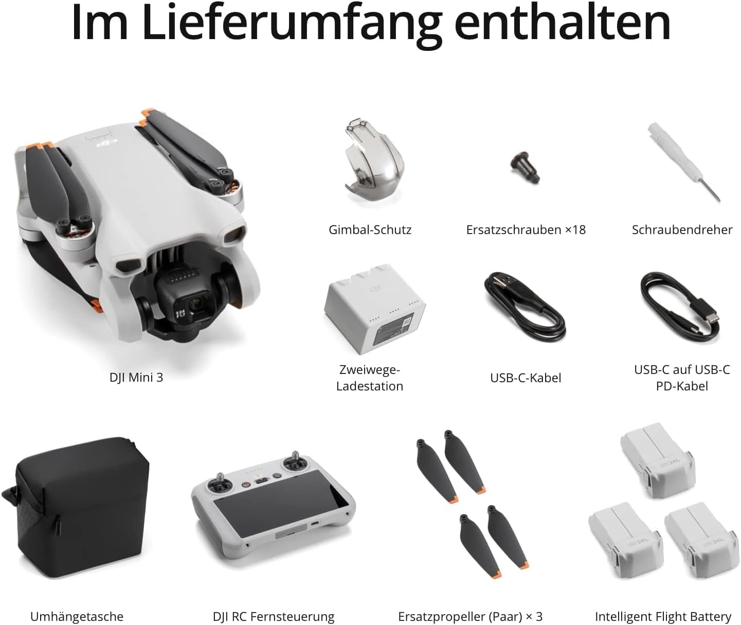 DJI Mini 3 Fly More Combo (DJI RC) – Ultraleichte, Faltbare Mini Drohne mit Kamera 4K HDR, Bis zu 114 Min Flugzeit (3 Akkus), Vertikalaufnahmen, 3-Achsen-Gimbal, 10 km HD-Übertragung, C0 7