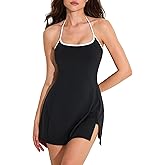 AJISAI Halter Tie Athletic Dress with Shorts Tennis Dresses Workout Golf Skort with Pocket for Women 2025