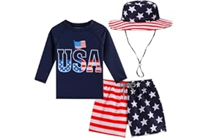 RUOGU Baby Boys Swimsuit, 3-Piece Toddlers Swimsuit Trunk Long Sleeve Rashguard Swimwear and Sun Hat Set