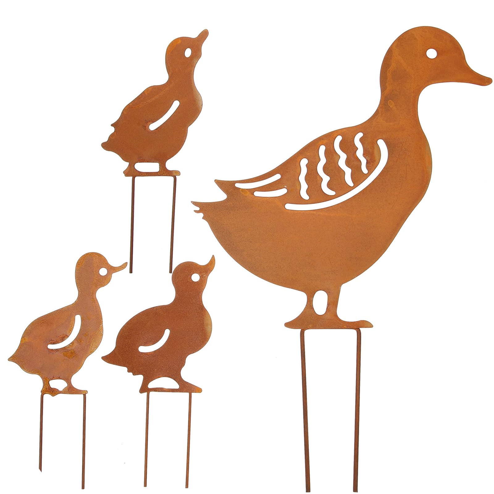 Yardwe Set of 4 Rusty Garden Stakes, Ducks Decorative Figures, Garden Figures, Rust Garden Decoration, Animals, Spring, Garden, Rust Stake, Metal Fence Stool, Yard, Easter Decoration
