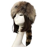 NUEAYMS Unisex Adult Plush Flat Top Hat Cute Style Mongolian Hat with Raccoon Tail Woman Teens Casual Winter Keep Warm Hat