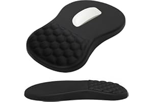 G JGOO Ergonomic Mouse Pad with Wrist Rest, Gel Mousepad with Memory Foam & Massage Design, Wrist Pain Relief, Non-Slip PU Base, Black Mouse Pad with Wrist Support for Computer, Gaming, Office, 12x8 inch