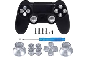 TOMSIN Metal Buttons for PS4 Controller, Aluminum Metal Thumbsticks Analog Grip & Bullet Buttons & D-pad (Silver)