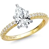 Gem Stone King 14K 2 Tone Gold White Created Sapphire and Lab Grown Diamond Engagement Ring For Women | 1.74 Cttw | Pear Shape 9X6MM | Gemstone September Birthstone