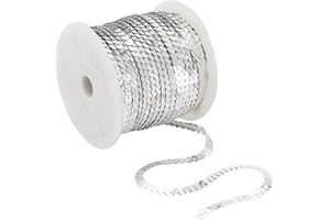 OLYCRAFT 100 Yards Silver Sequin Trim 6mm Metallic Sequins Trim Flat Glitter Ribbon Bling Paillette Silver Sequin Trims for Dress Embellish and Headband Sewing