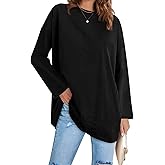 Fisoew Women's Long Sleeve Oversized T Shirts Loose Casual Crewneck Tunic Tops Soft Blouse