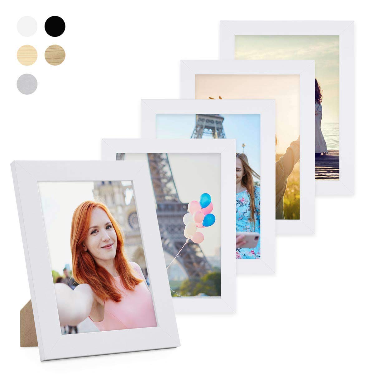 Photo Frame Set Modern White 5-Pack with Dimensions of 13x18 cm / 7 x 5 Inch Multi Picture Photo Frames Wall Basic Collection made from MDF including Accessories/Photo Collage/Photo Gallery