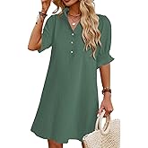 Wkior Women's Casual Shirt Dress Button Down Ruffle Sleeve Shift Summer Mini Dresses with Pockets