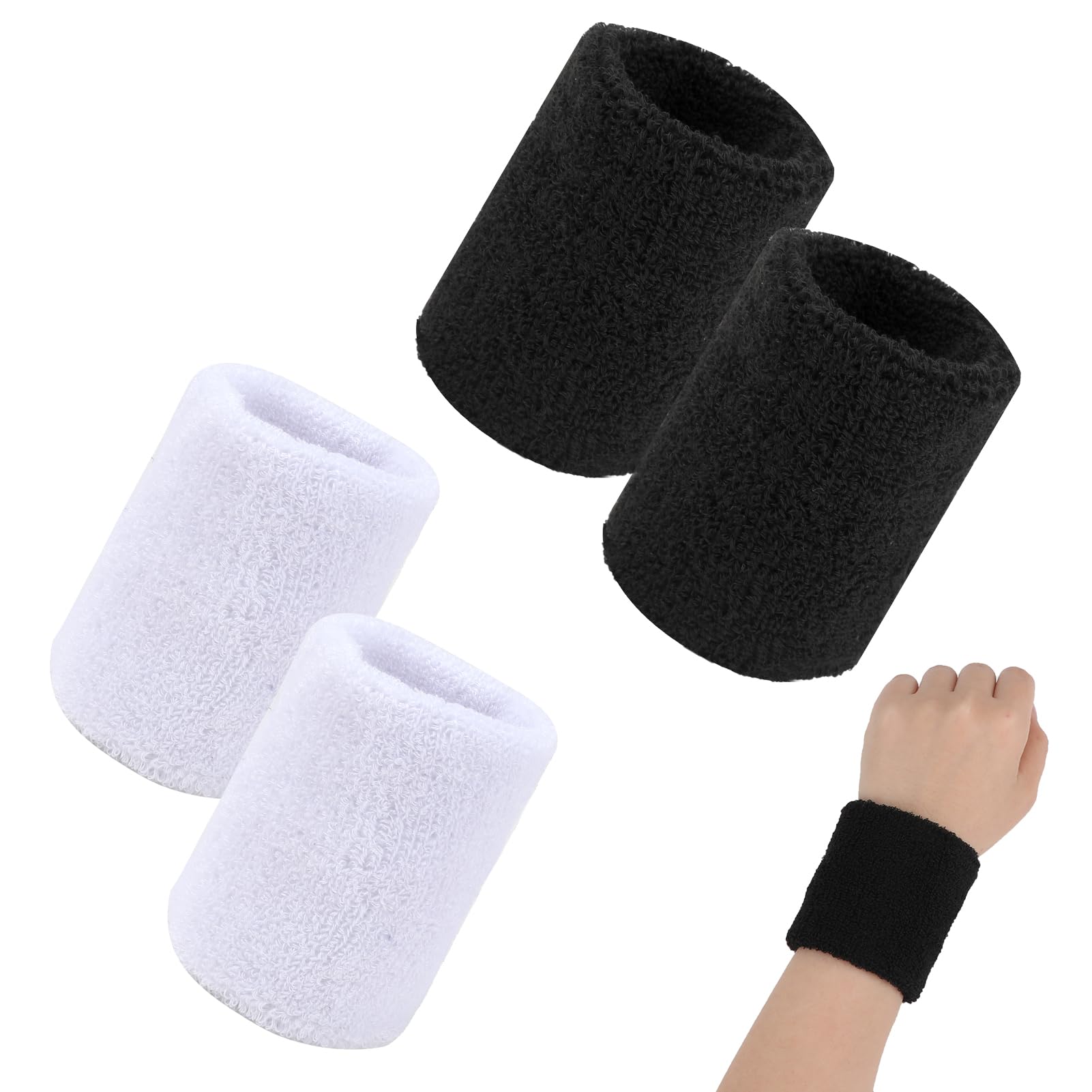Elastic Wrist Bands, 4 Pcs Sweat Bands Wristbands, Elastic Cotton Sports Wristbands Reusable Wrist Sweat Bands Moisture Wicking for Men Women Gym Basketball Baseball Football