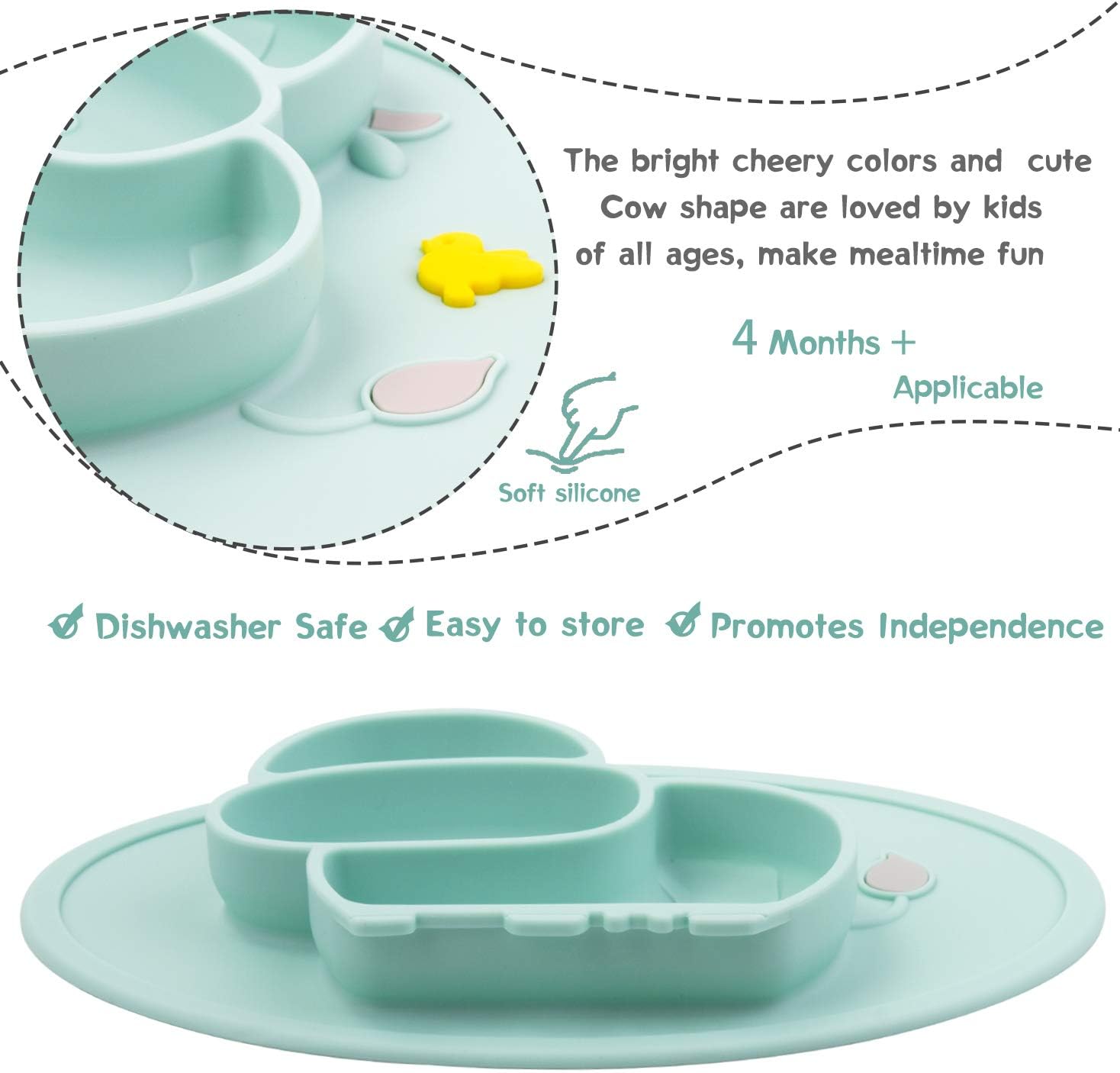 Assiette A Ventouse Pour Bebe Silicone Plaque D Alimentation Antiderapante Pour Tout Petits Les Enfants Avec Une Forte Aspiration Solide Et Epaisse Set De Table Pour Bebe Avec Compartiments Amazon Fr Bebes Puericulture
