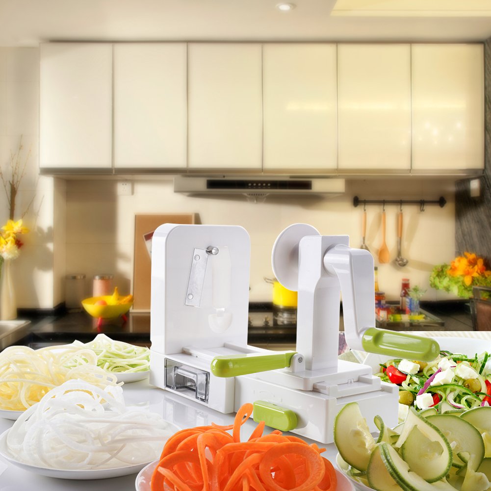 Coupe-Légumes Spirale de légumes avec 5 lames, Trancheuse à Spirale, Découpe-légumes facile à utiliser pour transformer vos fruits et légumes en spirales, juliennes, spaghettis, nouilles, rubans ou vermicelles