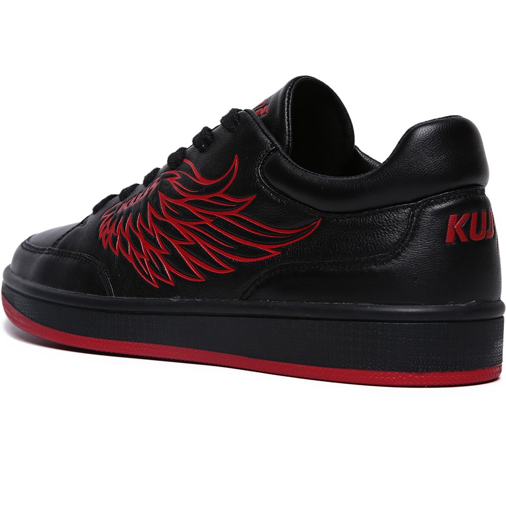 Soulsfeng Mens Womens Trainers Casual Top Layer Leather Lace Up Low-Top Skateboarding Shoes Black Shoes(Black 11.5UK)