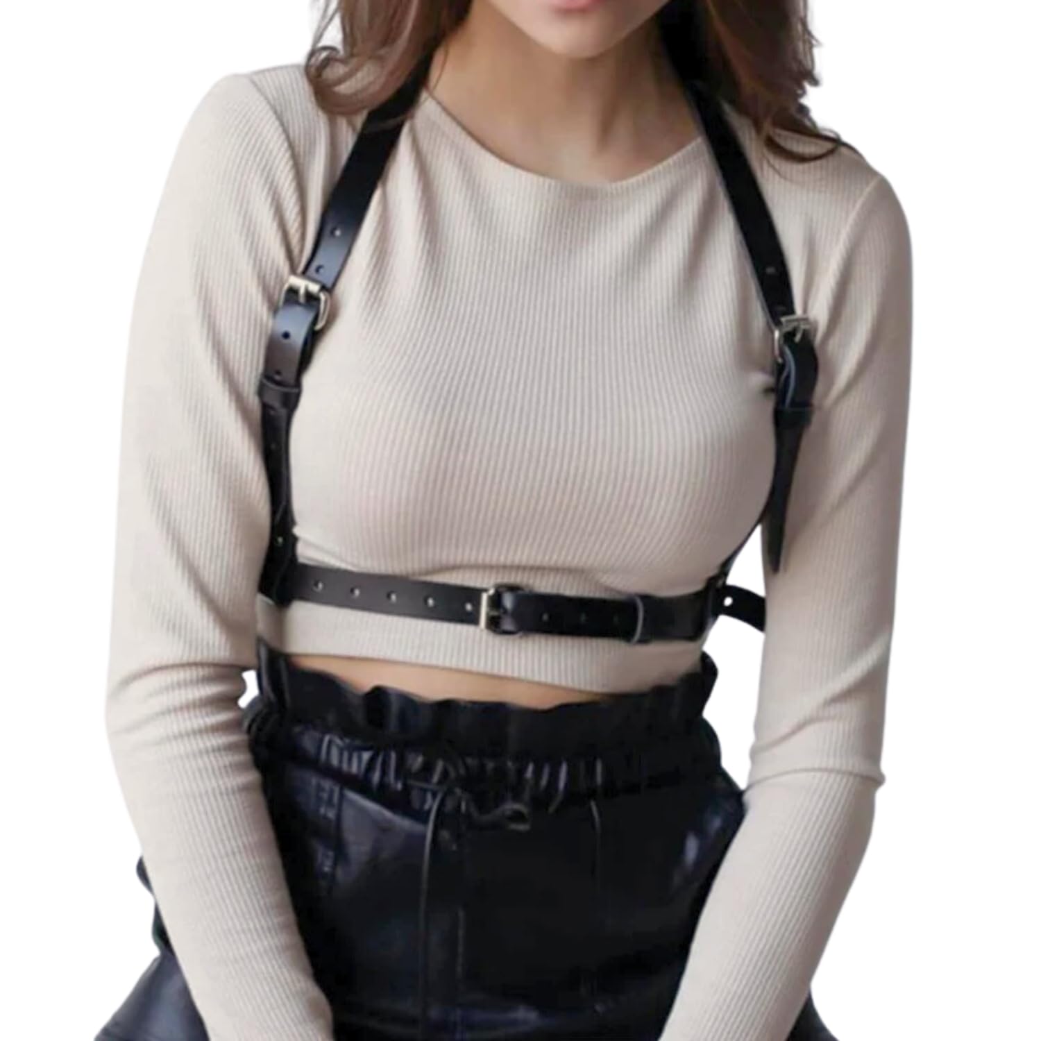 Punk Black Leather Body Harness Belt for Women Gothic 