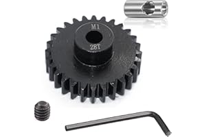 QLOI-LEUE Steel Mod1 5mm Pinion Gear 1PCS, 11-28 M1 Pinion Gear Metal Hardened Steel Fit 5mm RC Motor Shaft with 3.175mm Coupler Compatible with 1/5 1/6 1/8 1/10 1/14 RC Brushless Brush Motor (28T)