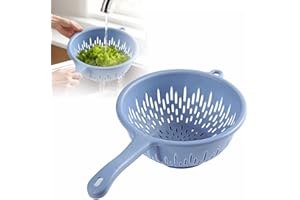 Plastic Colander with Handle, Compact Kitchen Drain Strainer for Washing Fruits and Vegetables, Easy to Store, Suitable for H
