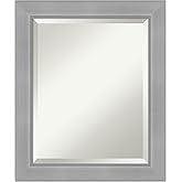 Amanti Art Silver Bathroom Mirror for Over Sink, 24x20 Vista Brushed Nickel Rectangle Vanity Mirror, Small Casual Frame, Hang