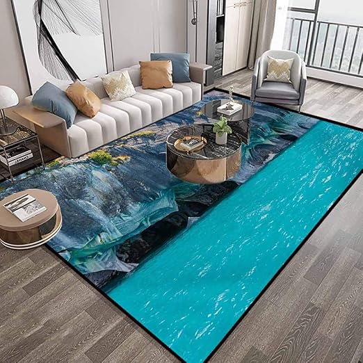 Alfombra de área grande turquesa de 1,82 m x 7'2 pulgadas, cuevas de