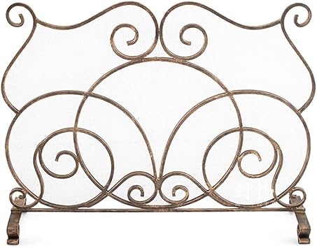 JH Panel De Chimenea Plano, Marco De Hierro Forjado Macizo con Malla