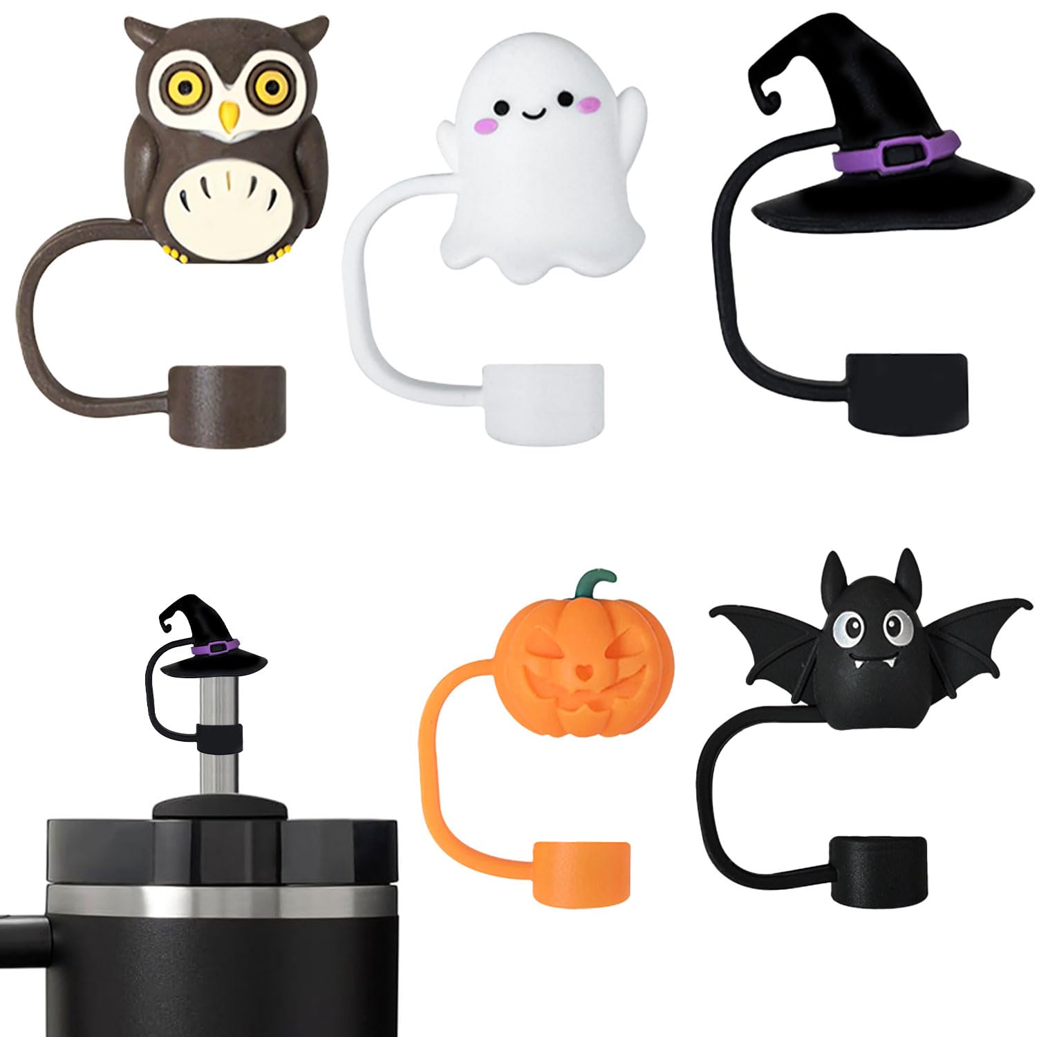 Photo 1 of 5Pcs Halloween for Stanley Straw Topper, Cute Straw Toppers Silicone Cup Straw Covers Reusable Cup Cap Straw Covers Cap 0.4 In/10mm Straw Cap for Stanley 30&40 Oz Tumbler Accessories
