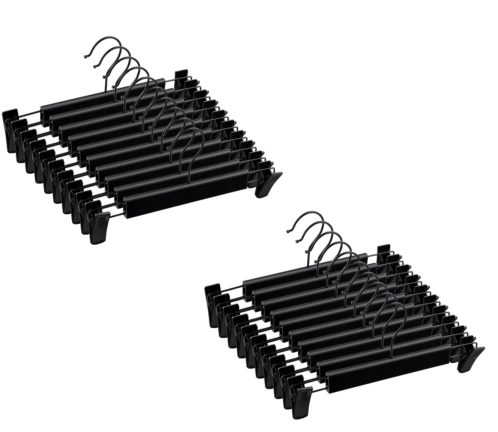 Mutsitaz 20 Pack Trousers Hangers with clips, 2 Adjustable Anti-Rust Clips,360 ° Swivel Hooks for Trousers, Skirts, Clothes Hanger Black