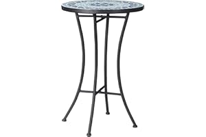 Outsunny 14" Mosaic Round Patio Table with Ceramic Tabletop, Metal Balcony Side Bistro Coffee Table, Outdoor Furniture for Pa