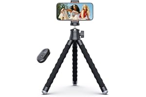Phone Tripod, Portable and Flexible Phone Stand for Video Recording with Wireless Remote, 360° Rotating Tabletop & Travel Tri