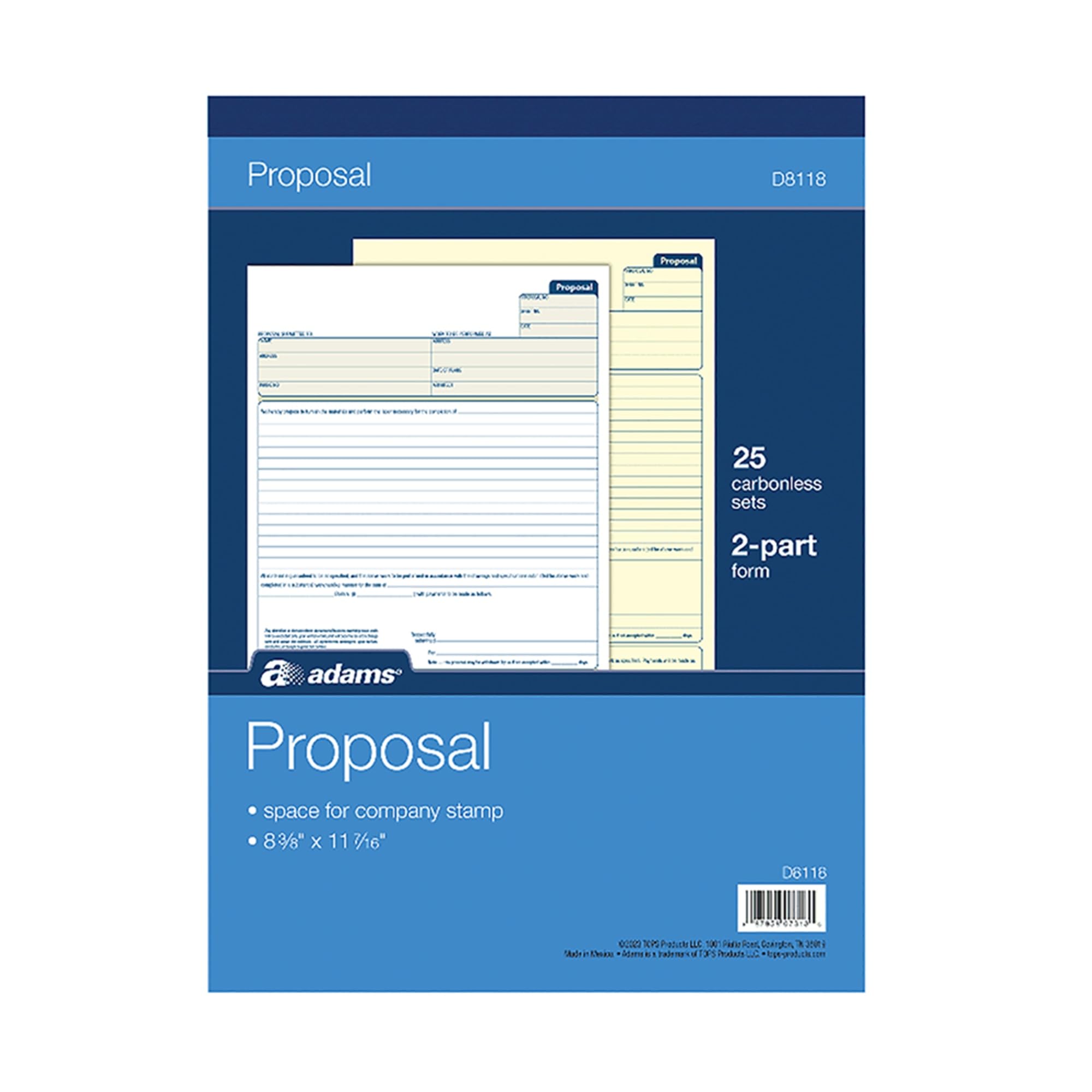 Adams Proposal Book, 2-Part with Carbon, 8.38 x 11.44 Inches, White, 50 Sheets (D8118)