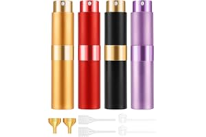 Lady Up Refillable Travel Perfume Atomizer, 8ml Portable Perfume Spray Bottle Set, 4 Pack Mini Leak-Proof Aluminum Atomizer f