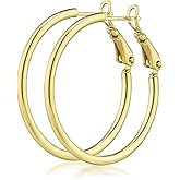AllenCOCO 2mm Large Gold Hoop Earrings Hypoallergenic Sterling Silver Post 14K Gold Plated Lightweight Thin Hoops for Women 20/30/40/50/60MM