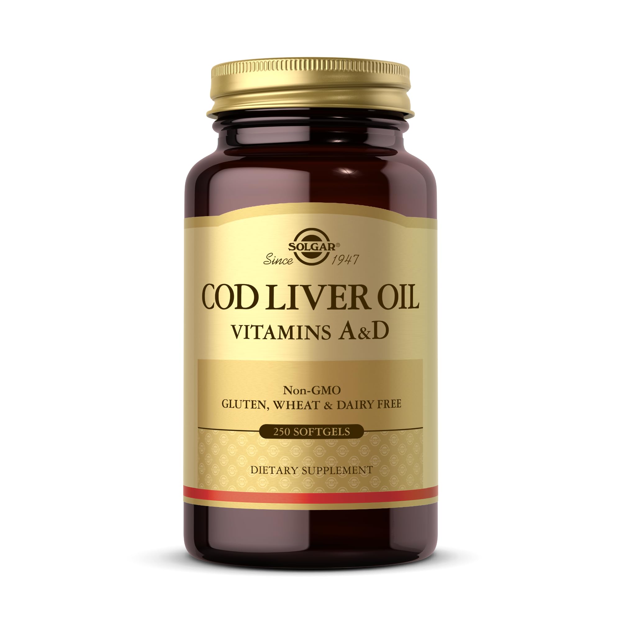 Solgar Cod Liver Oil Softgels - Pack of 250 - Premium Blend of Essential Fatty Acid - with Vitamins A & D - Supports Brain, Vision and Heart Health - Immunity Support - Gluten Free