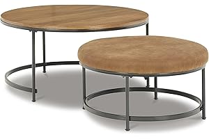 Signature Design by Ashley Drezmoore Modern Upholstered Nesting Cocktail Tables, Set of 2, Light Brown & Black