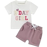 Kayotuas Toddler Baby Girl Birthday Outfit Birthday Girl Shirt and Elastic Shorts Set Cute Summer Clothes Smash Cake Outfits