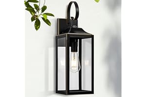 Yolsunes Black Outdoor Wall Lantern 19", Large Outside Farmhouse Wall Sconce Light Fixture, Industrial Wall Mount Light Waterproof, Modern Porch Lighting Exterior Lamp for House Garage -with Gold Trim