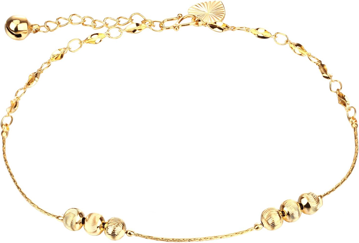 URs 18k Gold Plated Anklets with Lantern Beads and Bell Heart Pendant for Women