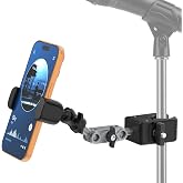 Mic Stand Phone Holder,2-Stage Magic Arm Super Clamp Phone Clip for Microphone Stand, Flexible Adjustable iPhone Music Stands Mount for iPhone17 16 15 14 13 12 11 Galaxy Nexus LG All Smartphones