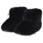 Urmycos Girls Fluffy Furry Snow Boots Faux Fur Winter Warm Outdoor Boots