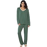 Joyaria Women's Bamboo Viscose Pajamas Long Sleeve Cooling Pj Lounge Set Soft Loose Sleepwear V Neck Top with Pants