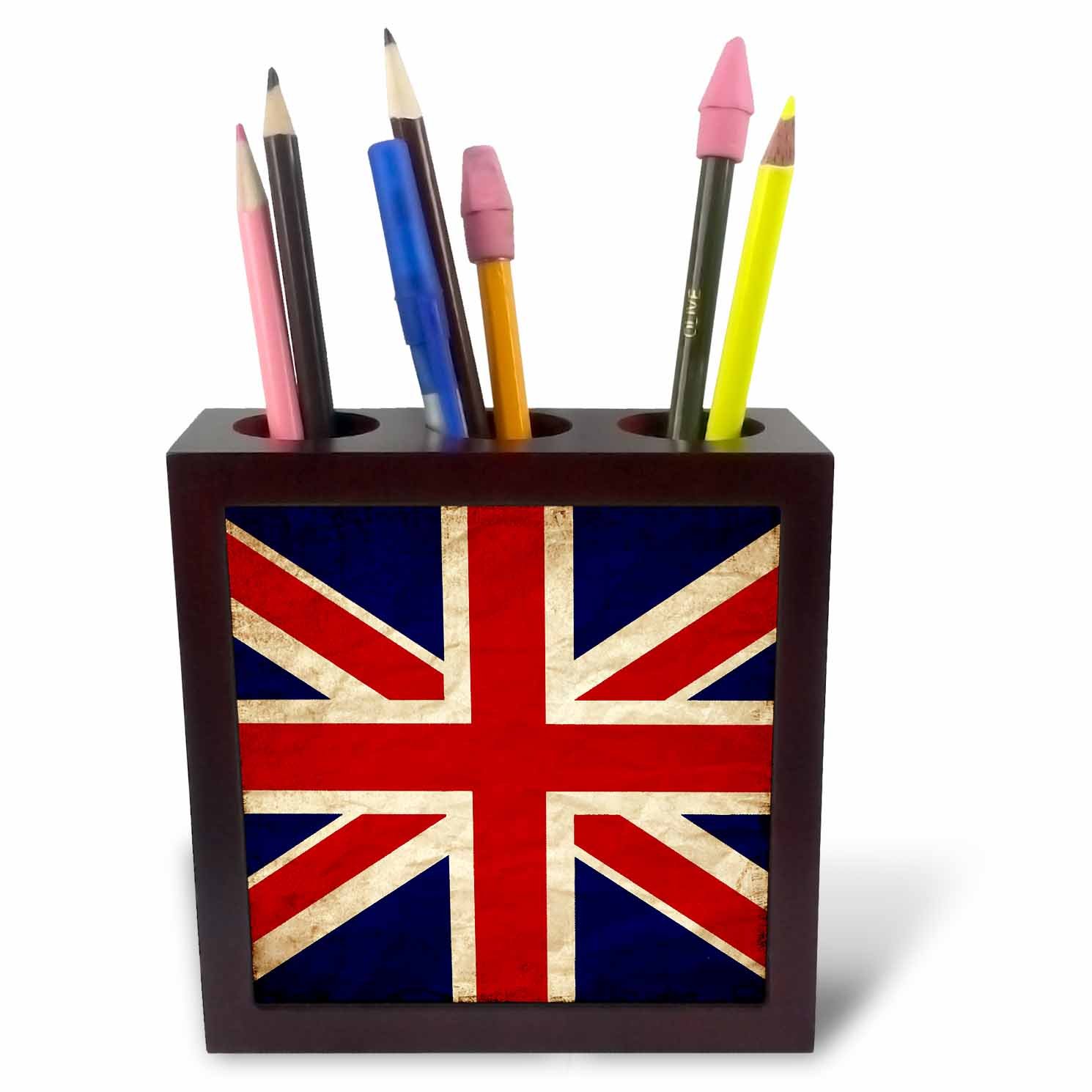 3dRose ph_255820_1 5-Inch "UK Flag Union Jack Old Look Trendy Work" Tile Pen Holder