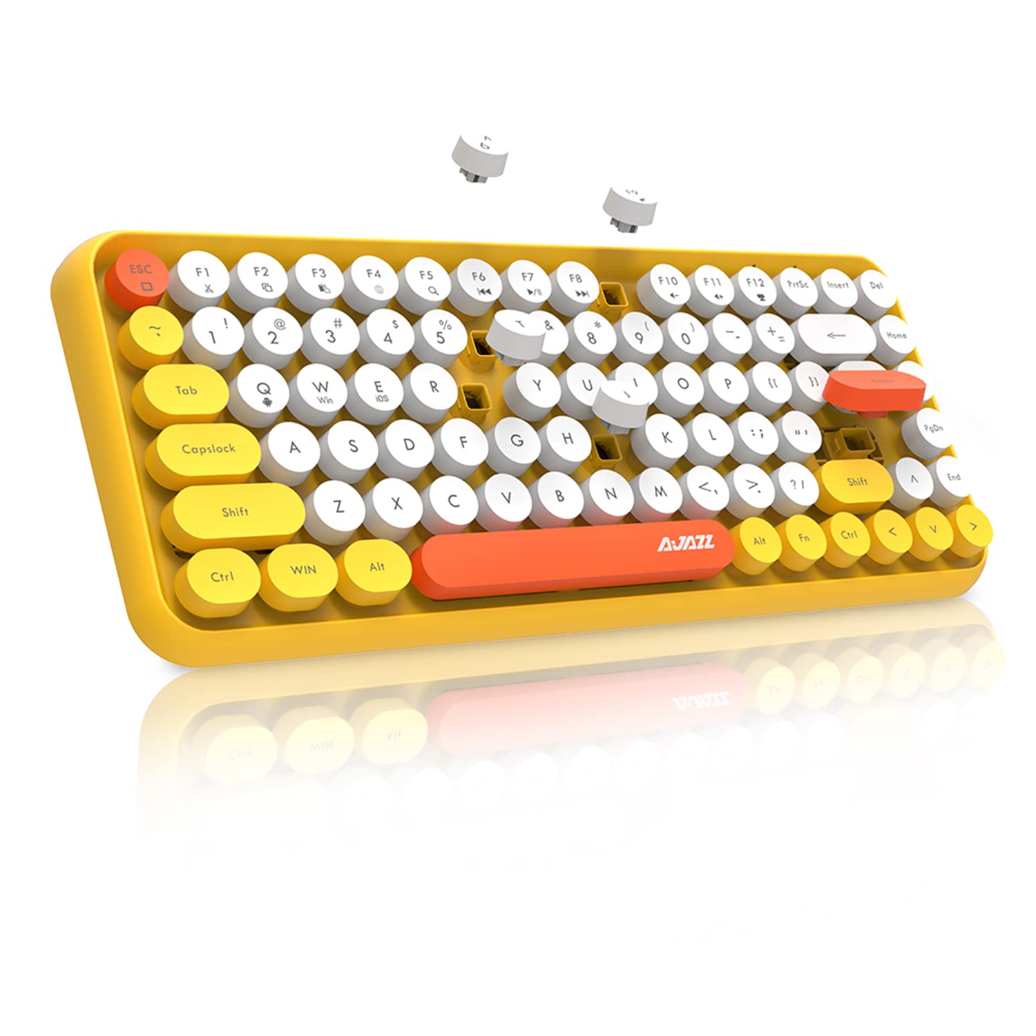 FELiCON 308i Retro Wireless Keyboard, Bluetooth Silent Cute Computer Keyboard with Round Punk Compact 84 keys, Lightweight, Matte Texture,Typewriter Design for PC, Laptop, Mac, Phone-Yellow