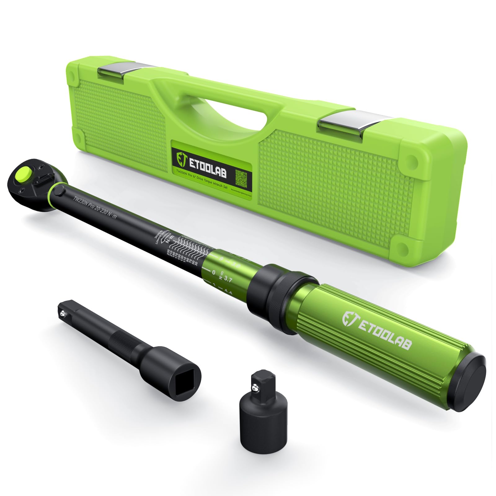 ETOOLAB 1/2 Inch Wheel Torque Wrench Car, 20-230 Nm/10-170lbf-ft, ±3% Error Accuracy, 72 Teeth Reversible Ratchet Torque Wrench Set with 6 Inch Extension, 1/2 Inch-3/8 Inch Adapter for Car/Bicycle