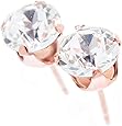 pewterhooter 18ct Rose Gold on 925 Sterling Silver stud earrings for women made with sparkling Diamond White crystal from Swarovski®. London jewellery box. Hypoallergenic & Nickel Free Jewellery.